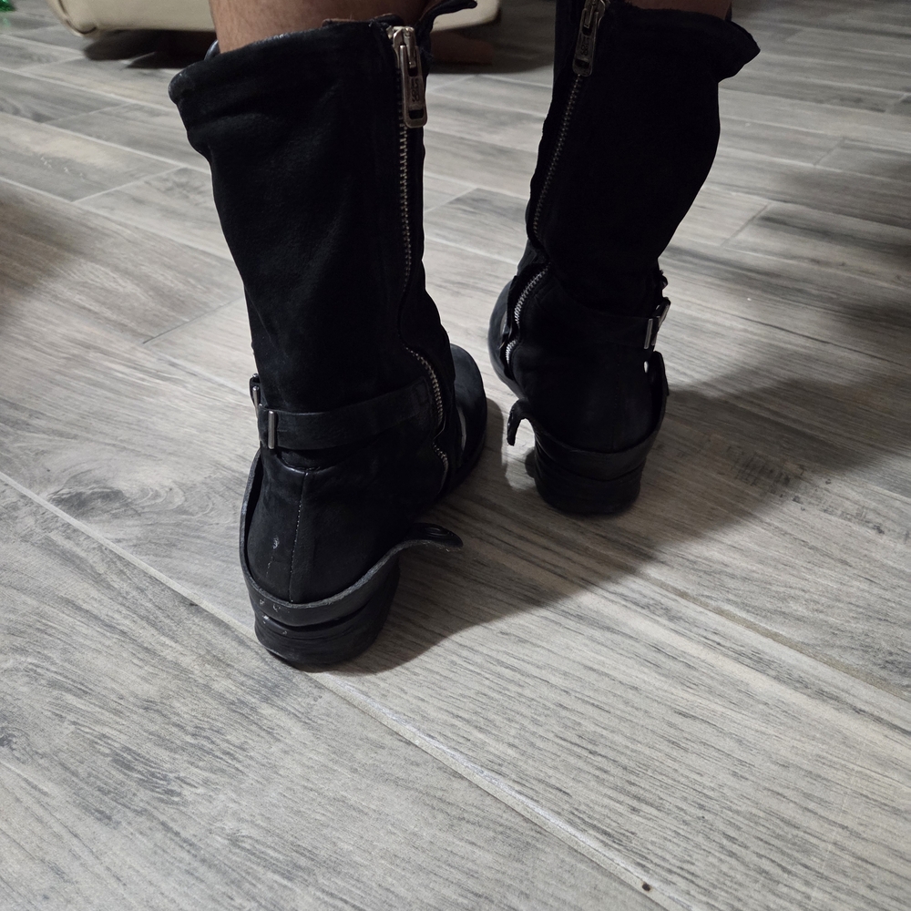 A.S.98 Black Leather Combat Boots with Buckle Straps - Picture 3 of 3